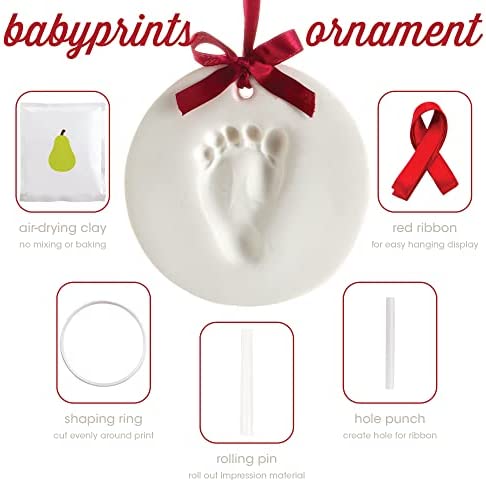 Pearhead Babyprints Baby's First Handprint or Footprint Ornament Kit, Easy No-Bake DIY, Christmas Baby Gift, 50010