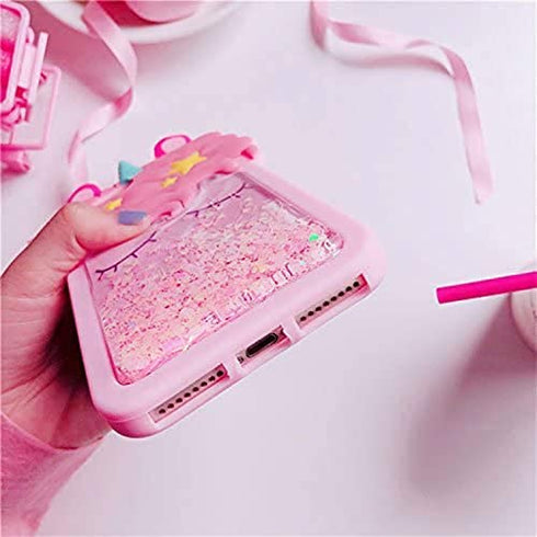Jowhep Case for iPhone 12 Mini Silicone Carton 3D Design Cute Cover Fashion Funny Kawaii Shiny Protective Shell for iPhone 12 Mini 5.4" Animal Cool Fun Cases Girls Women Kids Pink Quicksand Unicorn