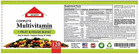 120 Multivitamin Fruit and Vegetable Liquid Capsules, Loaded Multivitamins, Supplements by SJJ Depot, Multiple Vitamin has Joint Heart Brain Antioxidants, Daily Women Men Senior Adult Multi Vitamins