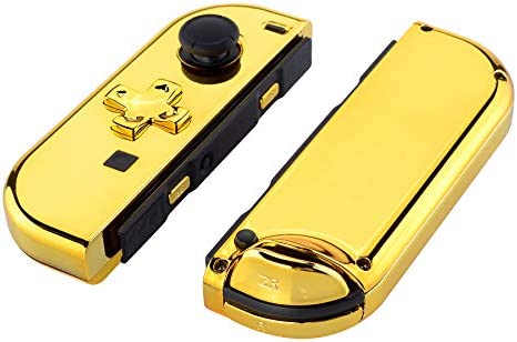 eXtremeRate Chrome Gold Joycon Handheld Controller Housing (D-Pad Version) w/Full Set Buttons, DIY Replacement Shell Case for Nintendo Switch & Switch OLED Model Joy-Con – Console Shell NOT Included
