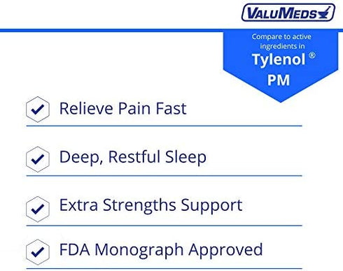 ValuMeds PM Pain Reliever and Nighttime Sleep Aid (375-Caplets) Acetaminophen 500mg | Fast-Acting Relief for Headaches, Minor Aches | Non-Habit Forming