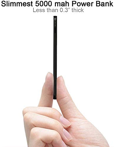 Attom Tech Triple USB Outputs Super Slim Power Bank Ultra Thin, 5000mAh Mini Portable Charger External Phone Battery Pack Small Dual USB Outlet, Emergency Phone Power Backup