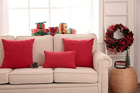 Stellhome Pack of 2 Red Lumbar Throw Pillow Covers Rectangle Set Solid Pillowcase for Bed Couch Sofa Bench, 12x20 inch (30 x 50 cm), Red