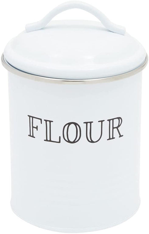 Farmhouse Canister Set, White Metal Kitchen Containers with Lids (4 x 6.3 In, 4 Pack)