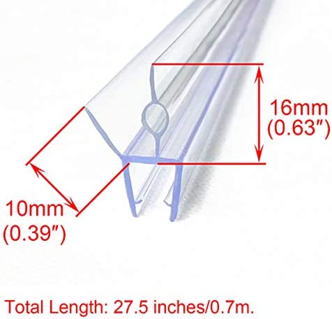 Cozylkx Frameless Shower Door Bottom Seal with Drip Rail for 3/8"(10mm) Glass, Length 27.5"/0.7m, Glass Door Sweep Stop Shower Leaking