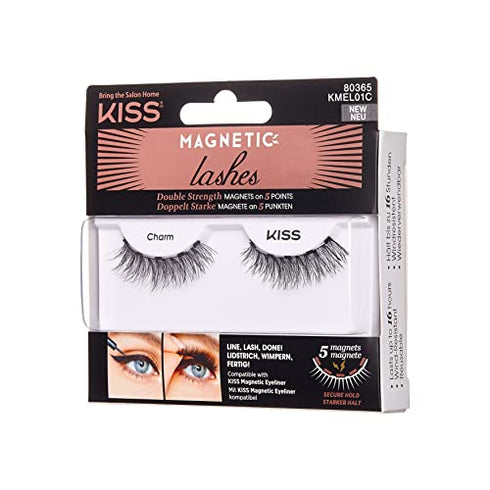 KISS Magnetic Lashes, Charm, 1 Pair of Synthetic False Eyelashes With 5 Double Strength Magnets, Wind Resistant, Dermatologist Tested Fake Lashes Last Up To 16 Hours, Reusable Up To 15 Times