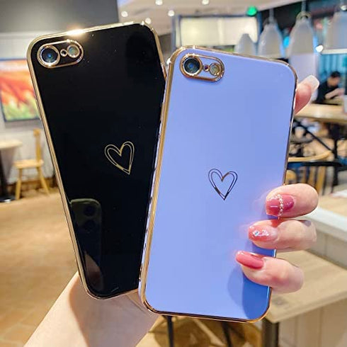 YKCZL Compatible with iPhone SE 2022 Case/iPhone SE 3 Case 2022 / iPhone SE 2020 Case/iPhone 8 Case/iPhone 7 Case with Loving Heart Pattern Side Print Design for Women Girls(Black)(Black)