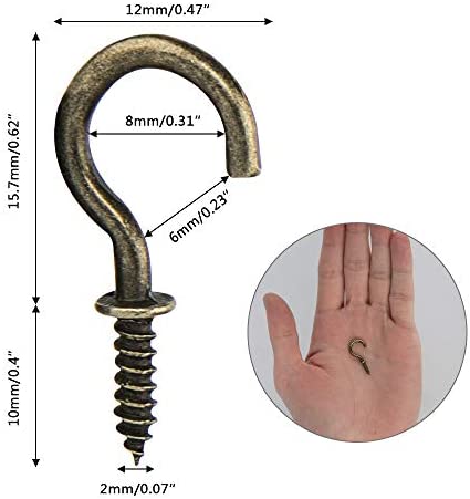 FEED GARDEN Cup Screw Hooks 5/8" Metal Ceiling Hooks 50 Pack Heavy Duty Rubbed Bronze Steel Cup Hooks for Coffee Cup,Tea Cup,Plants,Lights,Hooks for Outdoor/Indoor