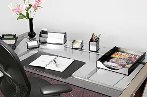 Kantek Black Acrylic and Silver Aluminum Sticky Note Dispenser, 3"x3" Self Stick Note Pad Holder, Office Organizer, Desk Accessory