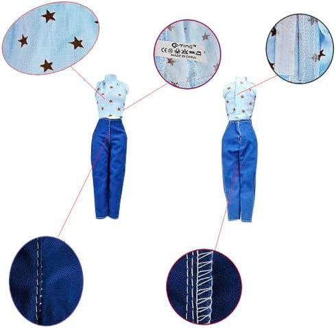 E-TING Lot 15 Items = 5 Sets Fashion Casual Wear Clothes/Outfit with 10 Pair Shoes for Girl Doll Random Style (Casual Wear Clothes + Short Skirt)