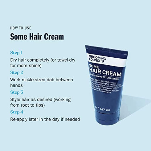Grooming Lounge Some Hair Cream - Lightweight Conditioning and Styling Lotion - Non-Greasy Texture - Tames Frizz and Flyaways - Provides Low Shine - No Parabens or Sulfates - Cruelty Free - 5 oz