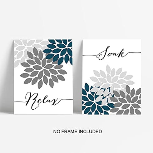 Relax Soak Unwind Breathe Bathroom Wall Decor, Bathroom Wall Art, Bathroom Pictures Wall Decor, Bathroom Decor Wall Art, Teal Blue Bathroom Decor, Bathroom Decor (Set of 4, 8X10in, Unframed)