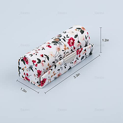 AUEAR, 4 Pcs Women Floral Lipstick Case with Mirror Lipstick Holder for Purse Travel Makeup Storage Organizer (Small Flower Pattern)