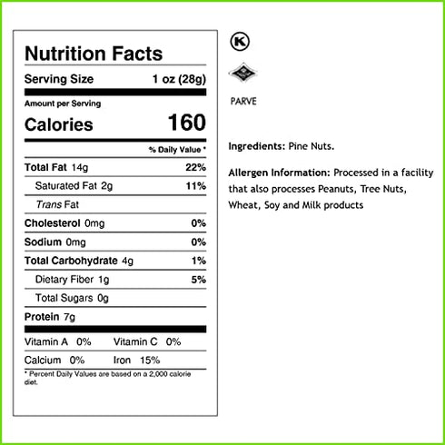 Oh! Nuts Pine Nuts (Pignolias) | 0.5 lb (8oz) Bag of Bulk Fresh Raw Pine Nuts for Baking, Snacking, Salads & Pesto | Keto-Friendly, Vegan, Sugar-Free & Kosher Healthy Nuts | Pignoli Packed with Protein