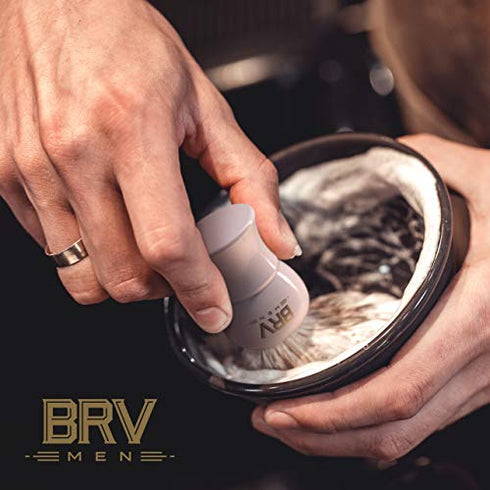BRV MEN 100% Pure Badger Shaving Brush LARGE (24mm knots) - Heavy Resin Handle - Use with Double-Edge Safety Razor, Straight Razor and Shaving Bowl - White