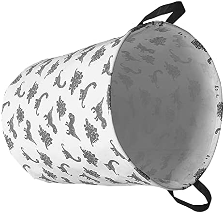 HUAYEE 19.6 Inches Large Laundry Basket Waterproof Round Cotton Linen Collapsible Storage bin with Handles for Hamper,Kids Room,Toy Storage(Dinosaur)