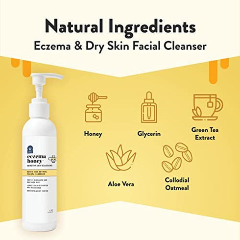 Eczema Honey Oatmeal Facial Cleanser for Sensitive Skin- Gently Cleanses, Removes Dirt, and Prevents Breakouts, Cruelty Free (6oz)