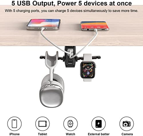 PC Gaming Headphone Headset Holder Hanger Hook Stand, HORUMP Dual Headphone Stand Under Desk with 5 Ports USB Charging Station, Suitable for Gamer Earphone Accessories as Boyfriend, Son, Husband Gifts