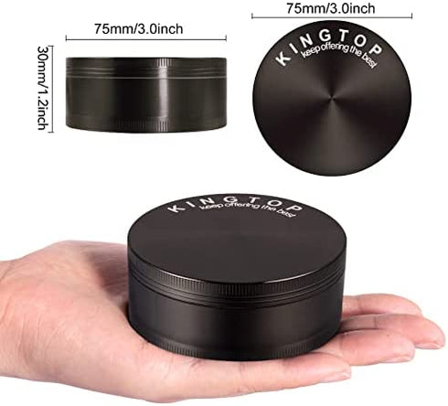 KINGTOP Spice Grinder Large 3.0 Inch (Metal Black)