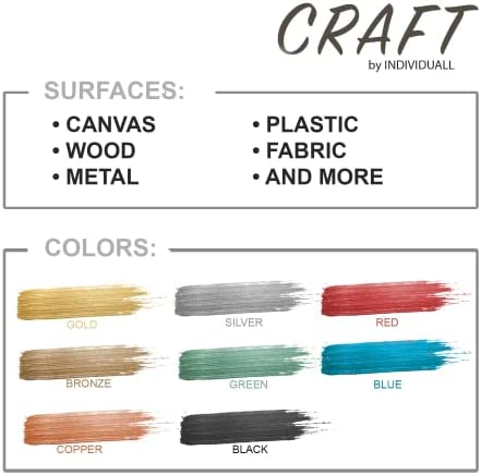 CRAFT Metallic Acrylic Paint Set - 8 Colors: Multi, Gold, Silver, Bronze, Copper - Shiny Metallic Effect - Premium Acrylic Paint - Extreme High Metal Pigmentation - For Canvas Painting or Any Surface - 8 x 20 ml / 0.7 fl oz