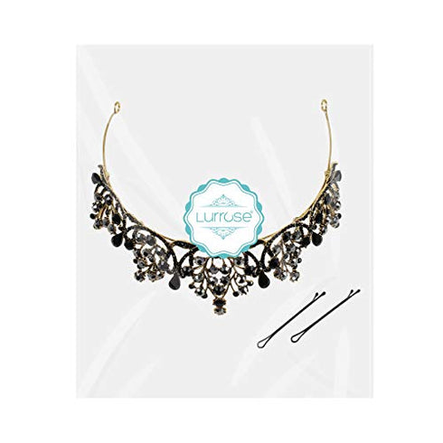 Lurrose Luxury Baroque Crown Black Crystal Crown Halloween Tiara and Crown Rhinestone Queen Crown (Black)