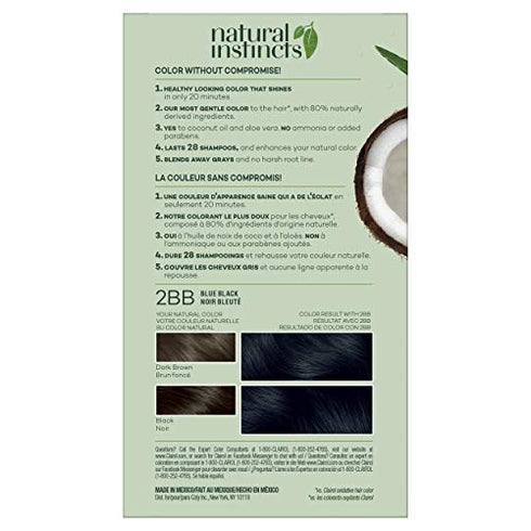 Clairol Natural Instincts Demi-Permanent Hair Dye, 2BB Blue Black Hair Color, Pack of 1