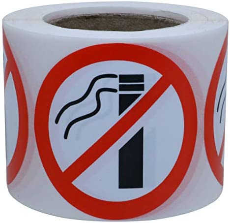 Hybsk No Smoking Logo Warning Stickers 2" Round 300 Total Per Roll (2 inch)