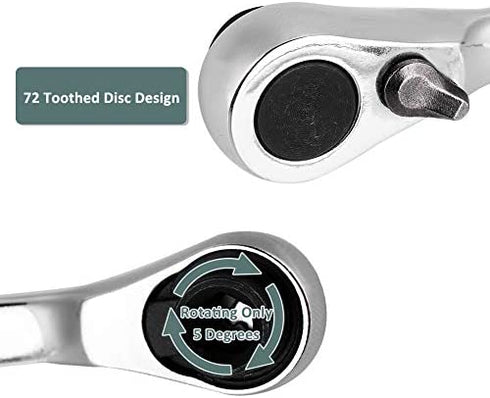 Keenso 14 inch Mini Socket Ratchet and Bit Driver MultiTool Screwdriver Hex Torque Wrench 72Tooth Reversible Drive Ratchets with Bit Driver (107mm)