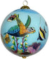 Green Sea Turtles and Tropical Fish Collectible Hand Painted Glass Ornament with Gift Box
