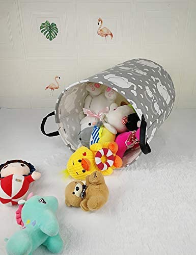 DUYIY Canvas Storage Basket with Handle Large Organizer Bins for Dirty Laundry Hamper Baby Toys Nursery Kids Clothes Gift Basket (love elephant)