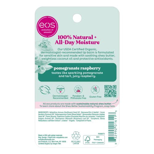 eos 100% Natural & Organic Lip Balm- Pomegranate Raspberry, Dermatologist Recommended, All-Day Moisture Lip Care, 0.14 Oz, 2 Pack