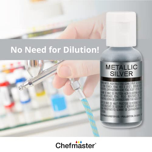 Chefmaster - Metallic Airbrush Kit - Airbrush Food Coloring - 6 Pack - Vibrant and Fade-Resistant Sheen - Works With Any Airbrush Tool to Achieve Amazing Effects and Designs - Made in the USA