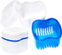 Denture Case,Denture Cups Bath, Toothbrush with hard denture, Dentures Container with Basket Denture Holder for Travel,Mouth Guard Night Gum Retainer Container (Blue)