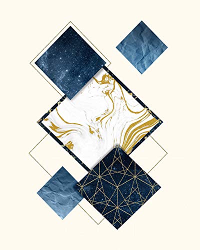 Modern Geometric Abstract Navy Blue Gold Wall Art Decor Prints, 4 (8x10) Unframed Photos, Artwork Gifts Under 20 for Home Bar Room Bathroom Office Design Studio Idea Lounge Student Teacher Friend
