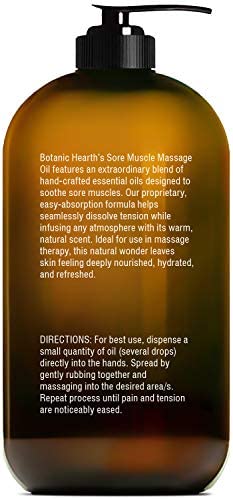 BOTANIC HEARTH Sore Muscle Massage Oil - with Arnica Montana Extract and Essential Oils - Warming and Relaxing - Soothes Tired Sore Muscles and Joint Pain, 8 fl oz