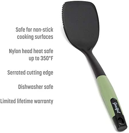 Goodful Nylon Kitchen Tool, Safe for Non-Stick Cookware, Solid Turner, Sage