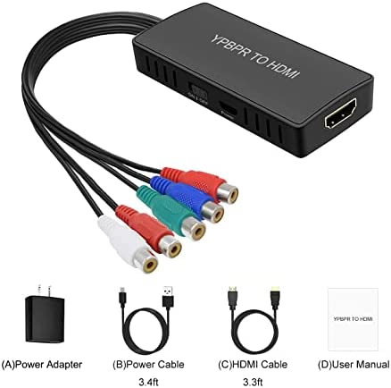 RuiPuo Component to HDMI Converter YPbPr to HDMI Adapter Supports 1080P/720P Compatible DVD, Blu-ray Player, PS2, PS3, Xbox to New HD TV/Monitor or Projector
