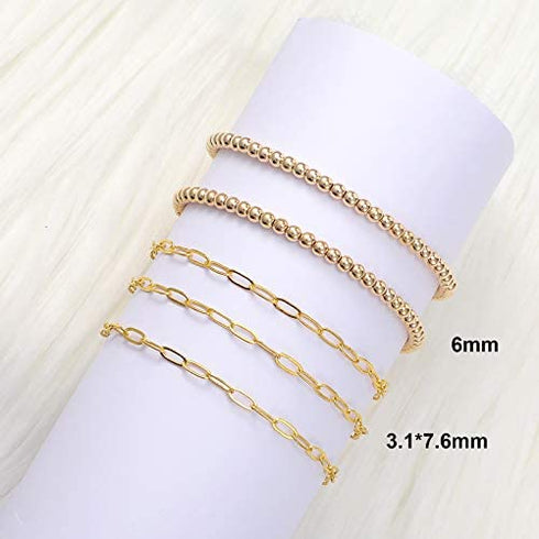 30 Feet Paperclip Link Chain Gold Chain Oval Link Chain and 400 Pieces 6 mm Gold Round Bead with 20 Pieces Lobster Clasps, 200 Pieces Jump Rings for DIY Necklace Bracelet Choker Jewelry Making