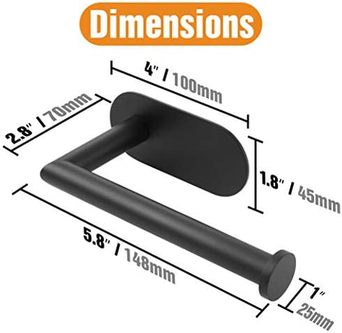 HITSLAM Matte Black Toilet Paper Holder Adhesive, Stainless Steel Self Adhesive Toilet Paper Roll Holder for Bathroom