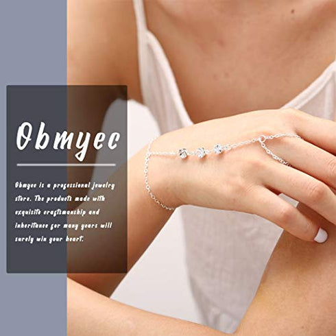 Obmyec Boho Crystal Finger Ring Bracelets Silver Rhinestone Hand Chain Slave Hand Harness Bracelet Accessories for Women and Girls