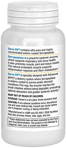 Serra-RX 80,000 SPU Serrapeptase - Enteric Coated Proteolytic Systemic Enzyme, Non-GMO, Gluten Free, Vegan, Supports Sinus & Lung Health, 90 Veg Capsules