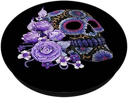 Purple Floral Black Sugar Skull Day Of The Dead PopSockets PopGrip: Swappable Grip for Phones & Tablets