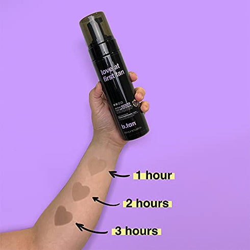 b.tan Darker Self Tanner | Love At First Tan - Fast, 1 Hour Sunless Tanner Mousse, Violet-Based, Knocks Out Orange Tones, No Fake Tan Smell, No Added Nasties, Vegan, Cruelty Free, 6.7 Fl Oz
