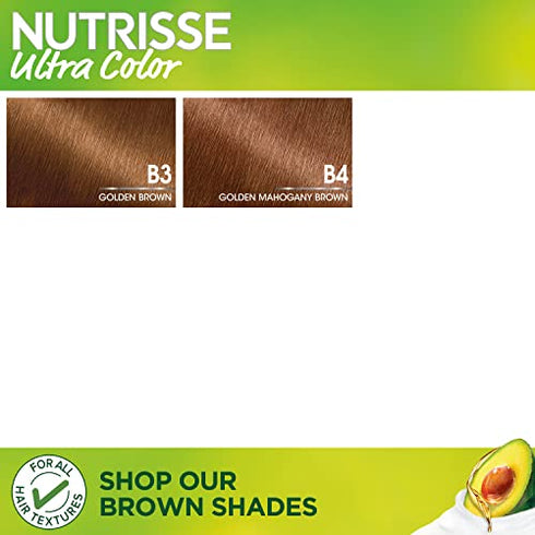 Garnier Hair Color Nutrisse Ultra Color Nourishing Creme, B4 Golden Mahogany Brown (Caramel Chocolate) Permanent Hair Dye, 2 Count (Packaging May Vary)
