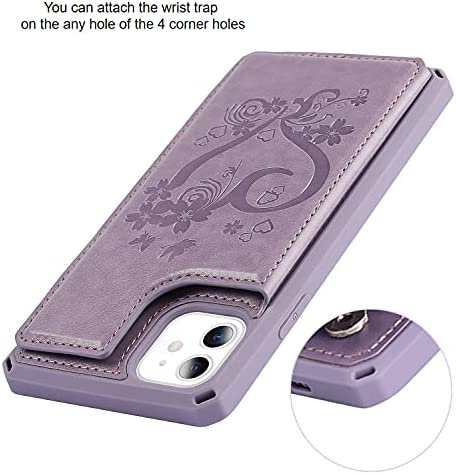 Jaorty for iPhone 11 Wallet Case with RFID Blocking Card Holder for Girls Women,Premium PU Leather Magnetic Buttons Stand Flip Wrist Strap Case for iPhone 11 6.1 Inch,Heart Purple