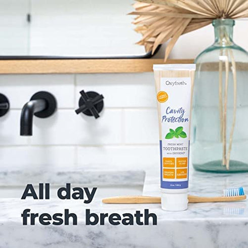 Premium Oxyfresh Cavity Protection – Fresh Mint Fluoride Toothpaste – Low Abrasion Anticavity Toothpaste for Sensitive Teeth – Remineralizing Enamel Repair to Prevent Tartar & Cavities | 5oz