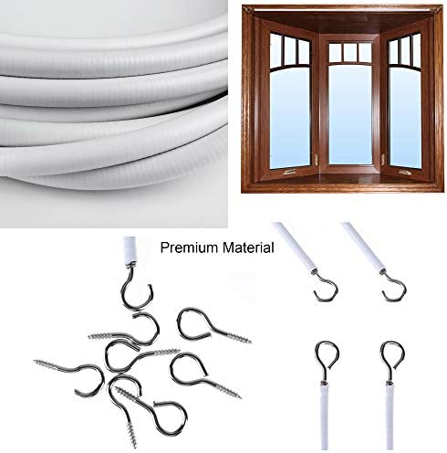 OOTSR [2 Pack White Curtain Wire, Plastic Coated Window Curtain Wire, Picture Hanging Wire with 8 Pairs of Screw Eyes and Hooks