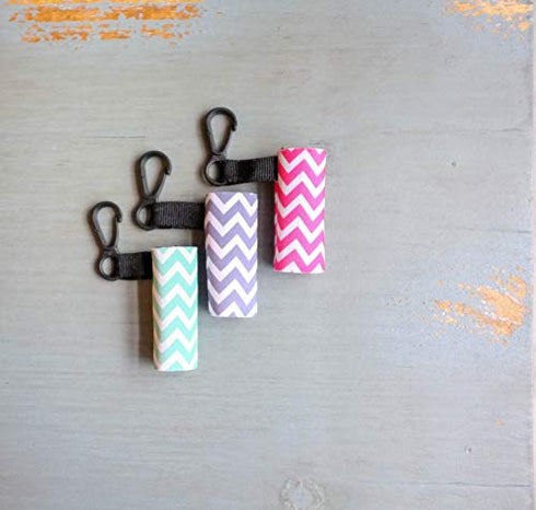 Clip-On Neoprene Chapstick Sleeve. 2 Pack Lip Balm Holder in Expressive Colors. (Mint Chevron & Gray Chevron)