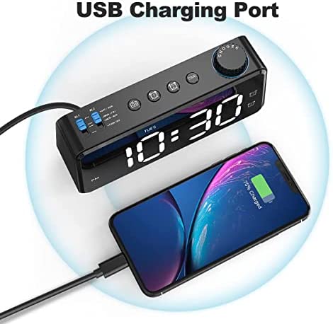 Digital Alarm Clock Radio for Bedroom - 0-100% Dimmer, FM Radio with Sleep Timer, Dual Alarm with Weekday/Weekend, USB Charging Port, Battery Backup, Snooze, Easy to Set, for Bedside Table, Desk