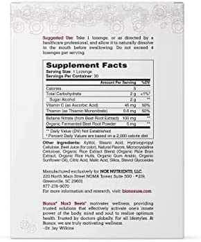 Bionox Nox3 Organic Beetroot with Nitric Oxide Test Strips, Blood Pressure Support, Delicious Dark Cherry Flavor, Beet Superfood, 30 Days